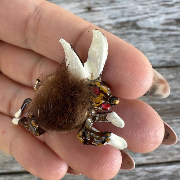 Vintage Jewelry Fur Animal Brooch Pin Jack Rabbit - Picture 2 of 4
